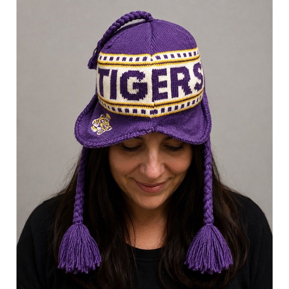 LSU Tigers '47 Brand Knit Trapper Beanie Hat Purple Gold Ear Flap Winter Cap